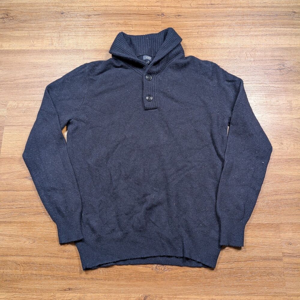 J Crew 100% Lambswool Shawl Collar Sweater Men’s Medium M Blue Pullover Buttons